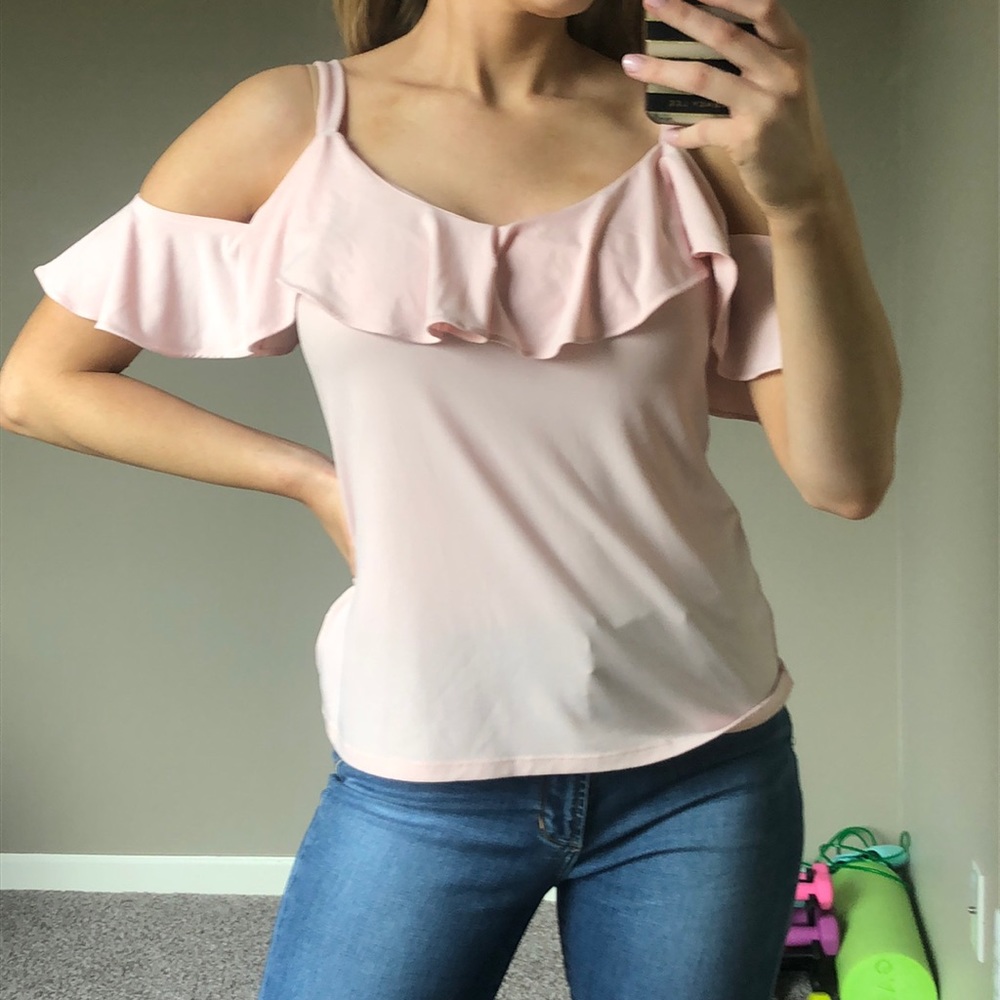 Pale pink cold shoulder top